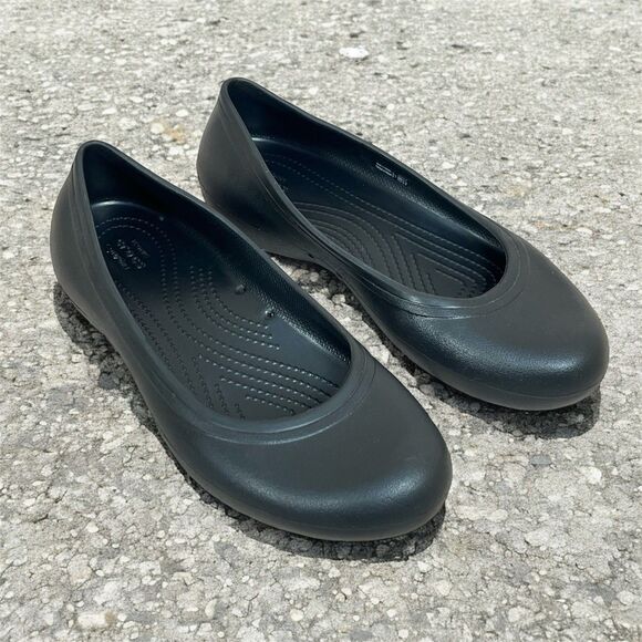 Crocs at Work Shoes Womens 10 Black Slip Resistant Ballet Flat Casual Comfort - Picture 1 of 11
